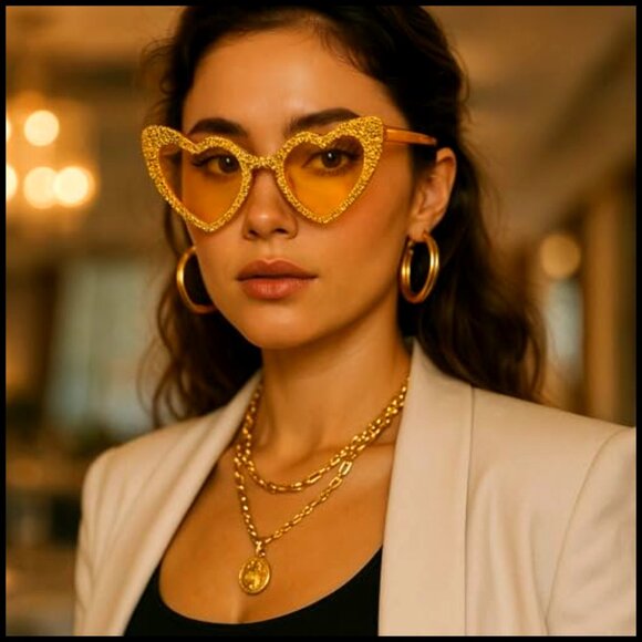 Rhinestone Heart Sunglasses Cat Eye Diamond UV400 Polycarbonate Plastic Frame main image 5